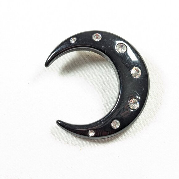 Vintage black moon brooch, waxing crescent moon wiccan pagan witch jewelry - Picture 4 of 4